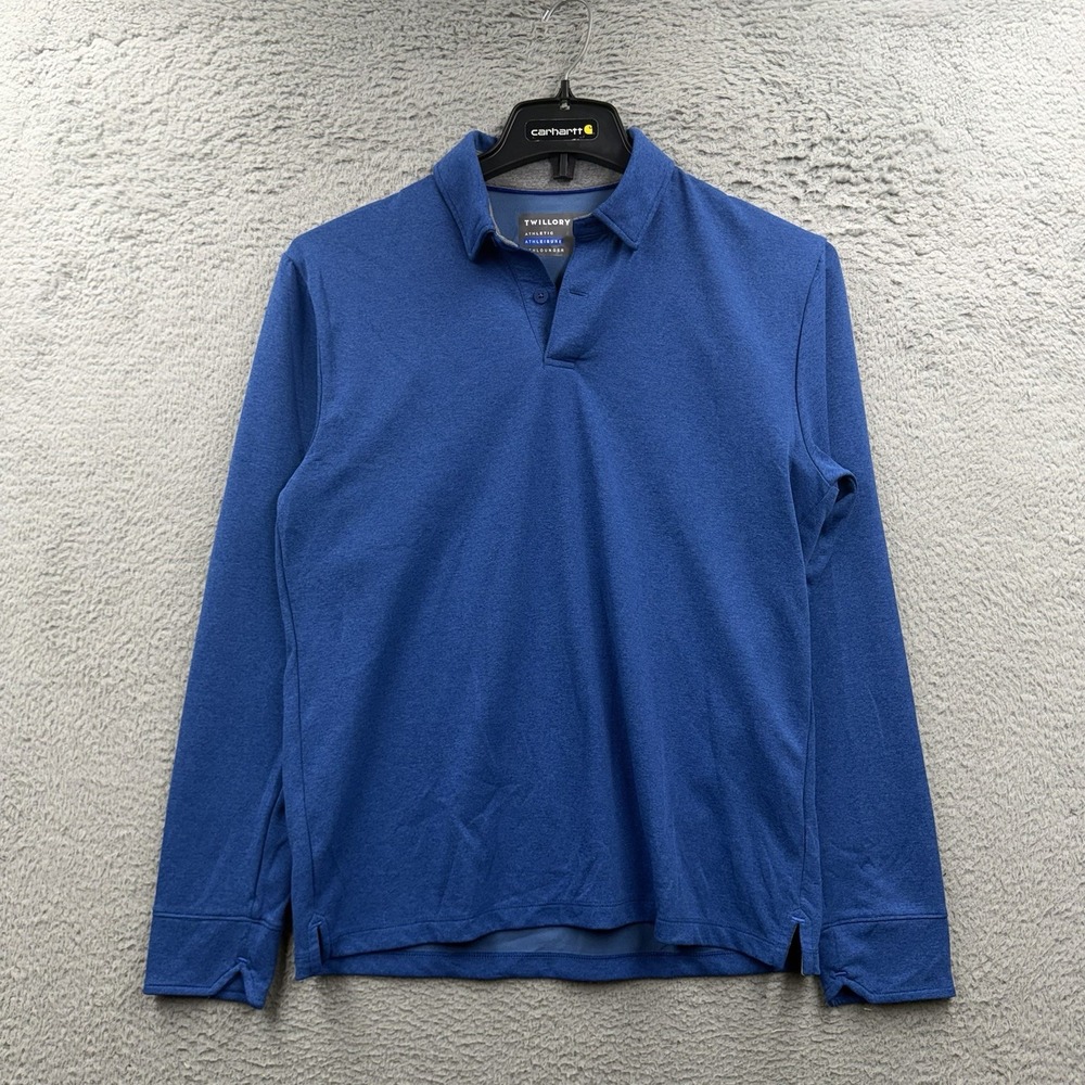 TWILLORY Mens Medium Athletic Athleisure Long Sleeve Polo Shirt Light Blue